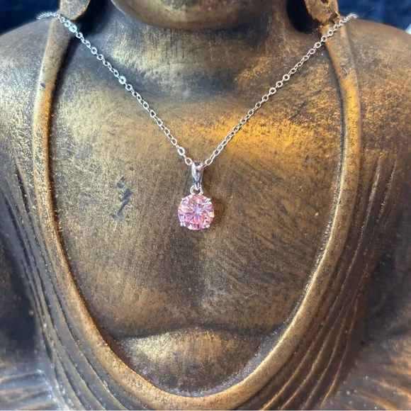 1ct Pink.925 Moissanite Necklace Solitaire (20 inch Sterling Silver Chain - Picture 7 of 7